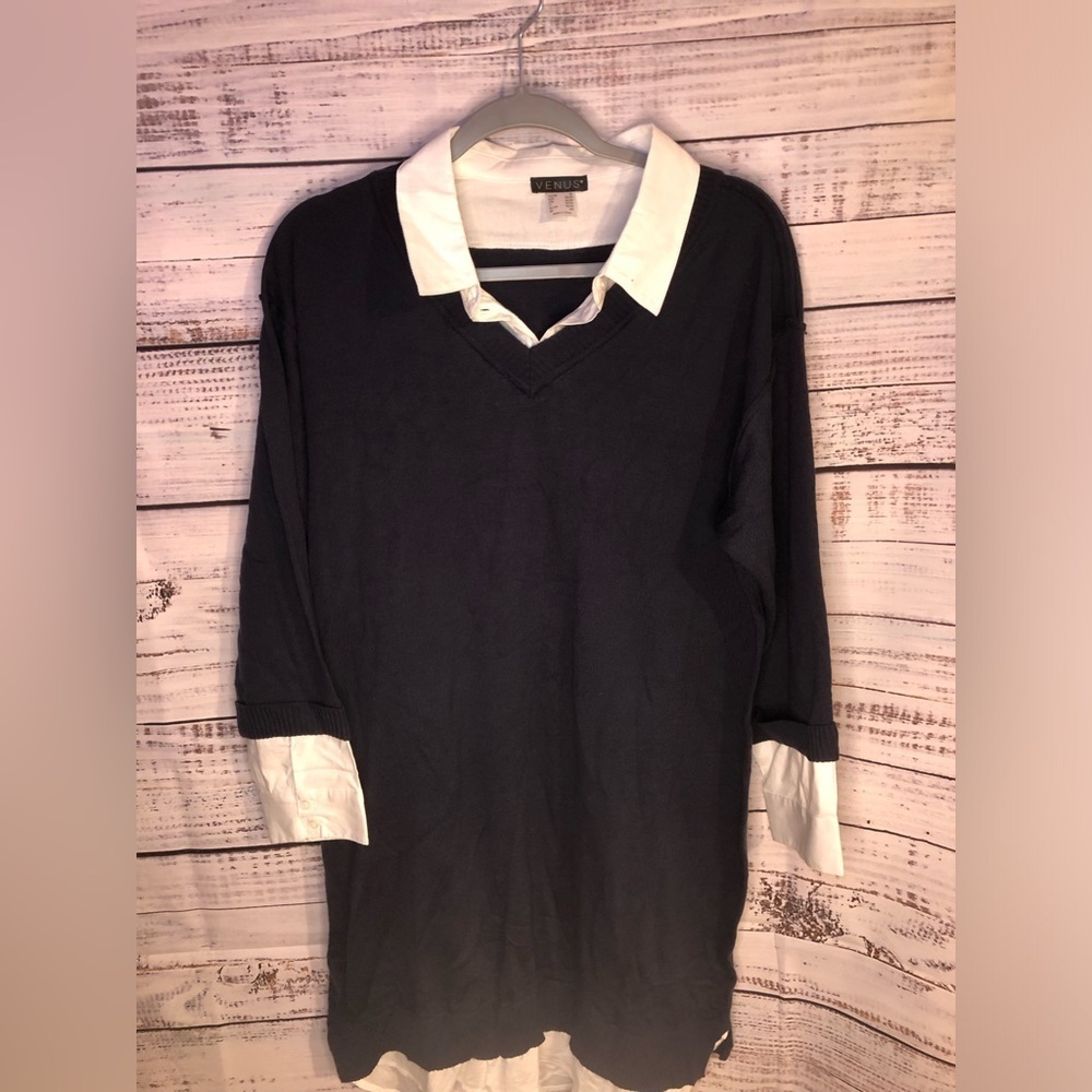Navy Blue Layered Sweater Dress - Picture 11 of 15